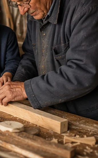 Chisels and a length of worked timber on a bench